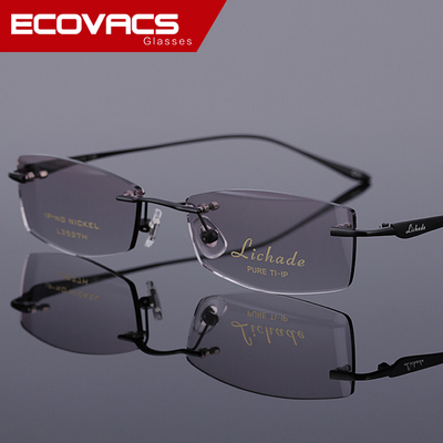 超轻纯钛无框切边眼镜架 男士渐进多焦点镜架引领潮流新风尚